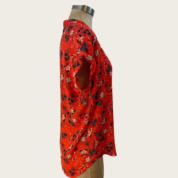 PLEIONE Red Floral V-Neck Blouse‎ XS - Picture 2 of 5